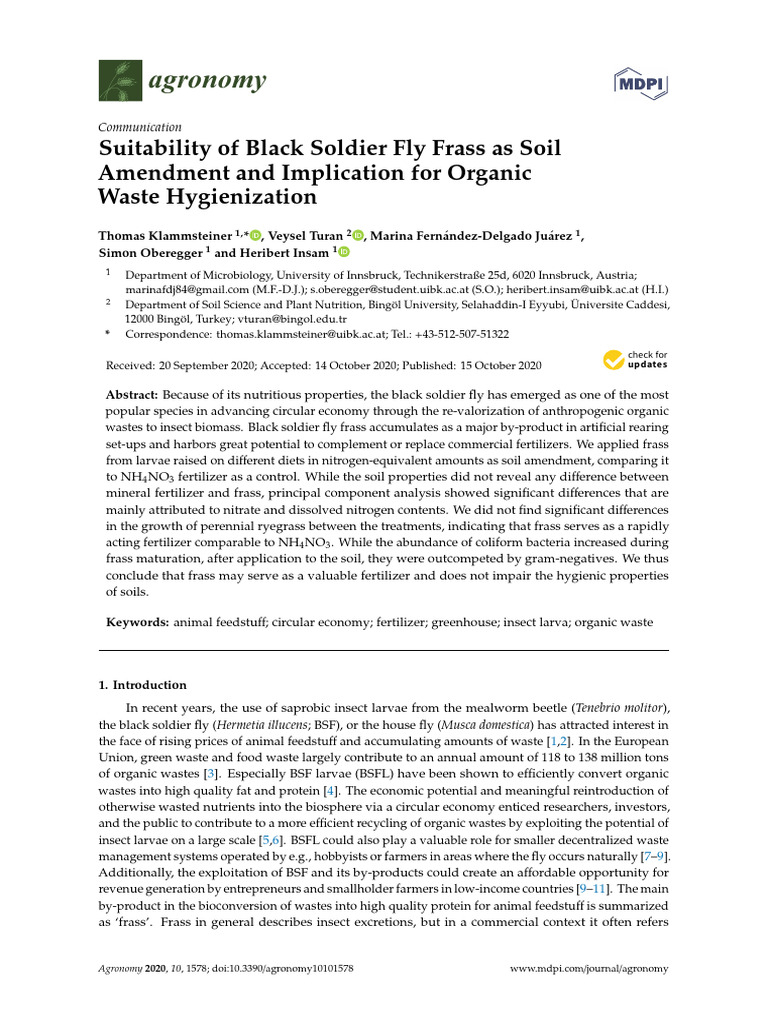 Suitability Of Black Soldier Fly Frass As Soil | Pdf | Soil | Fertilizer regarding Black Soldier Fly Larvae Compost
