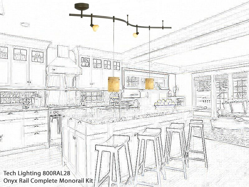 Tech Lighting 800Ral28 Onyx Rail Complete Monorail Kit Lights A Kitchen. with Monorail Lighting Kitchen