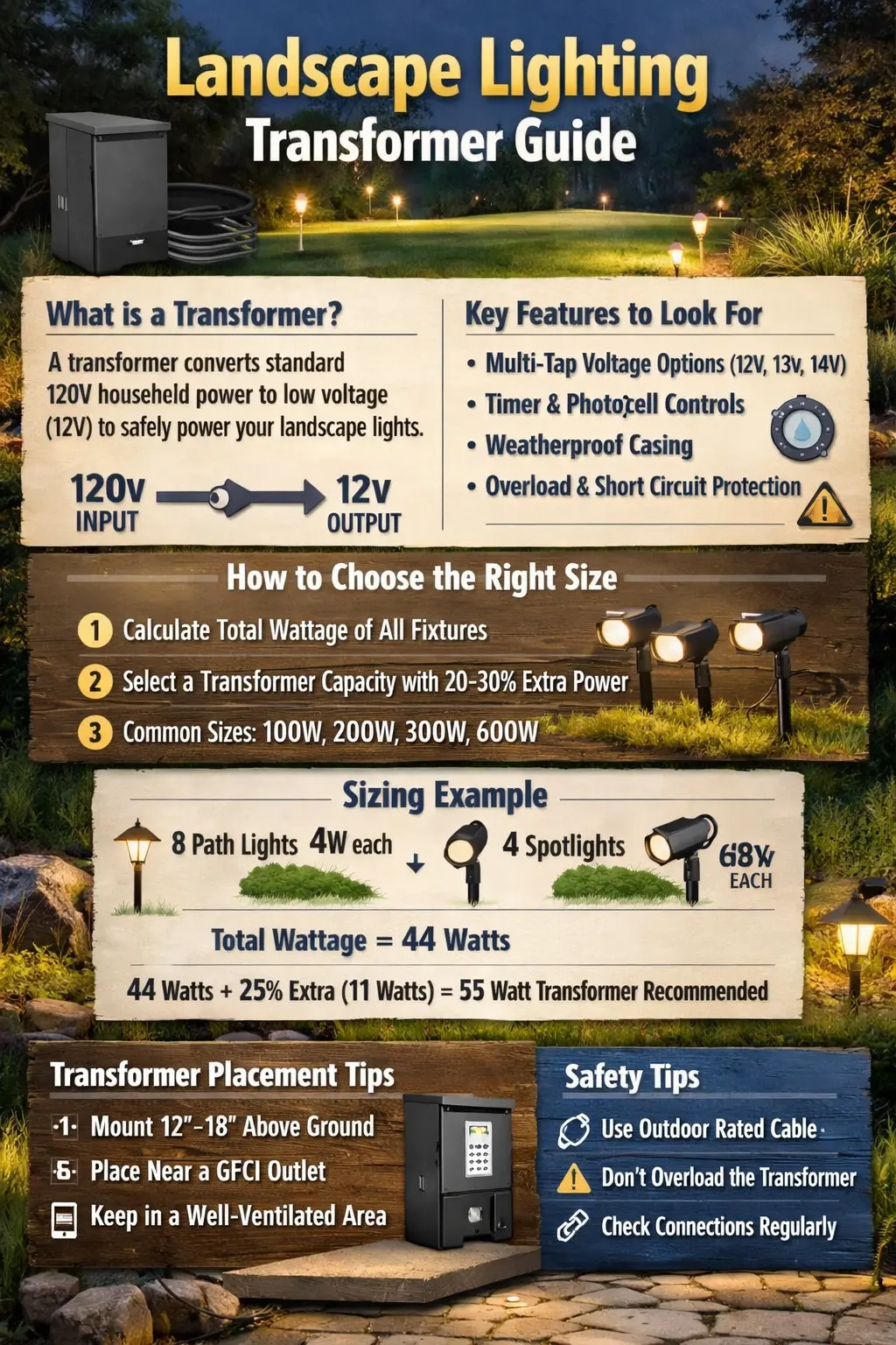 What Size Landscape Lighting Transformer Do I Need? (Sizing, Wiring ... for Bigger Is Not Always Better When Sizing Your Outdoor Lighting Transformer