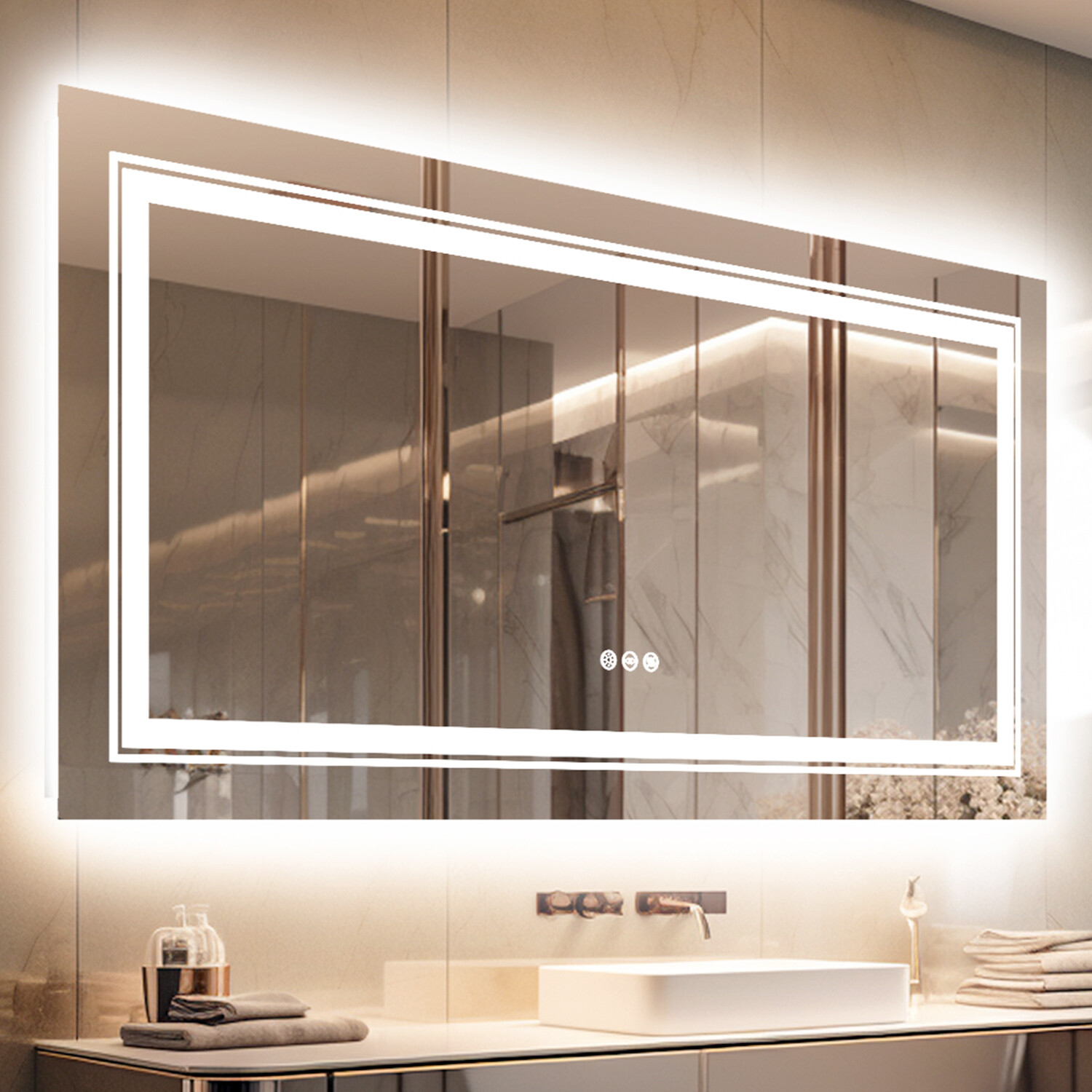 42"X20" Long Modere Led Bathroom Mirror Defog Front &Back Lights Vanity ... in Integrating LED Lighting and Defogging Mirrors into Your Modern Bathroom Makeup Station