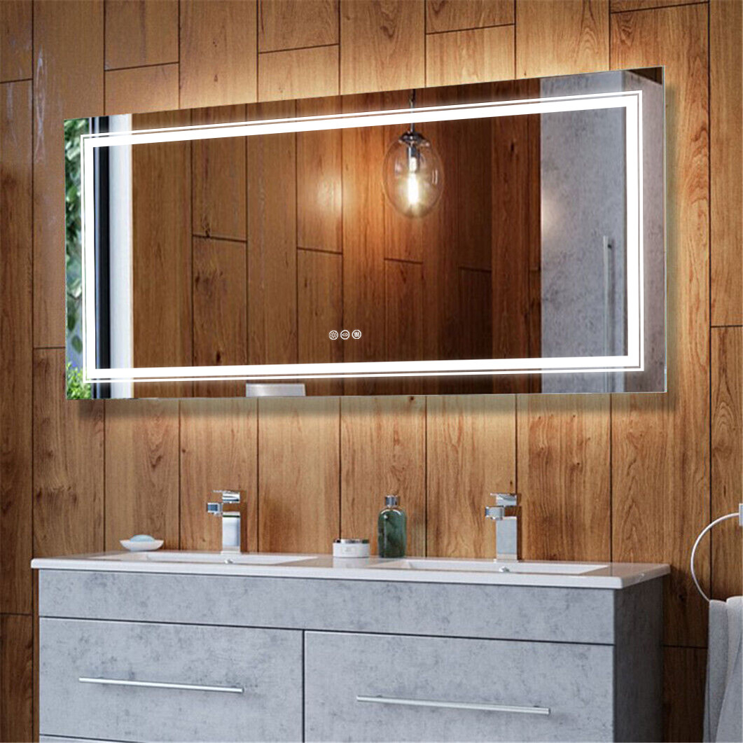42"X20" Long Modere Led Bathroom Mirror Defog Front &Back Lights Vanity ... inside Vanity Makeup Area Combo