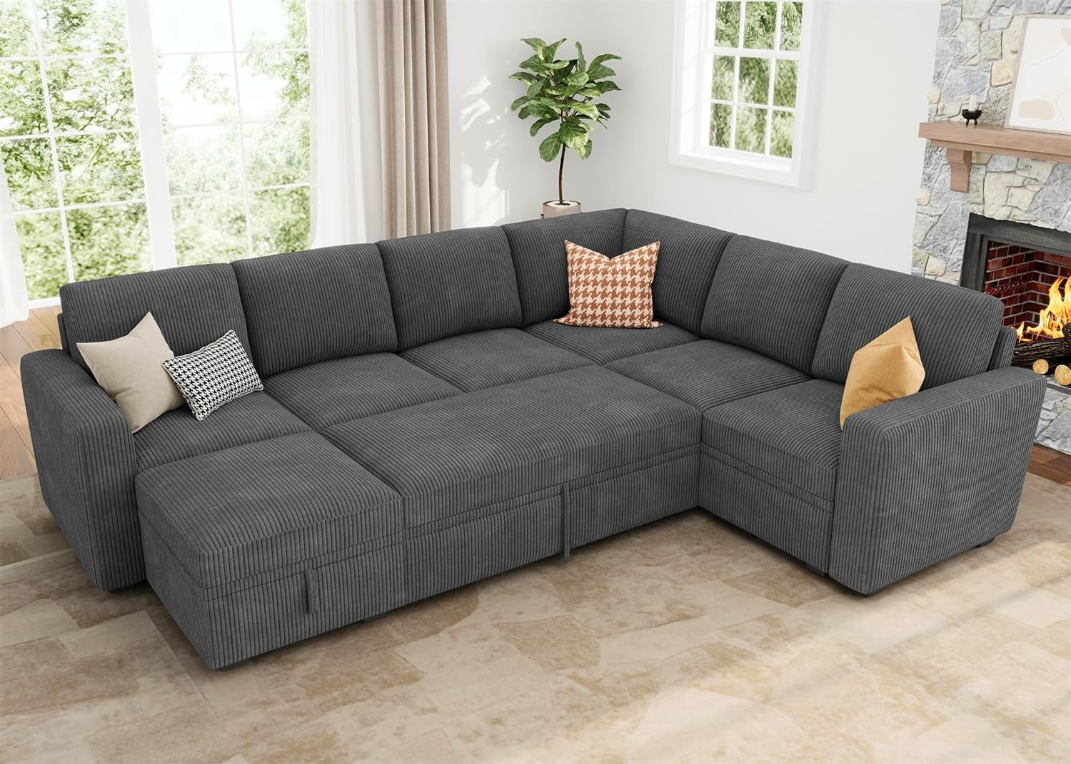 Amazon.com: Honbay Modular Sectional Couch With Pull Out Bed, Corduroy ... pertaining to Why Your Small Apartment Needs a Modular Sectional with a Pull Out Bed