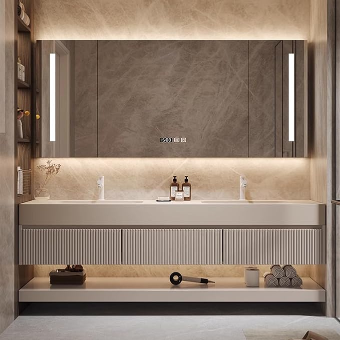 Amazon.com: Kadaligh Modern Bathroom Vanity With Sink Combo ... for Integrating LED Lighting and Defogging Mirrors into Your Modern Bathroom Makeup Station