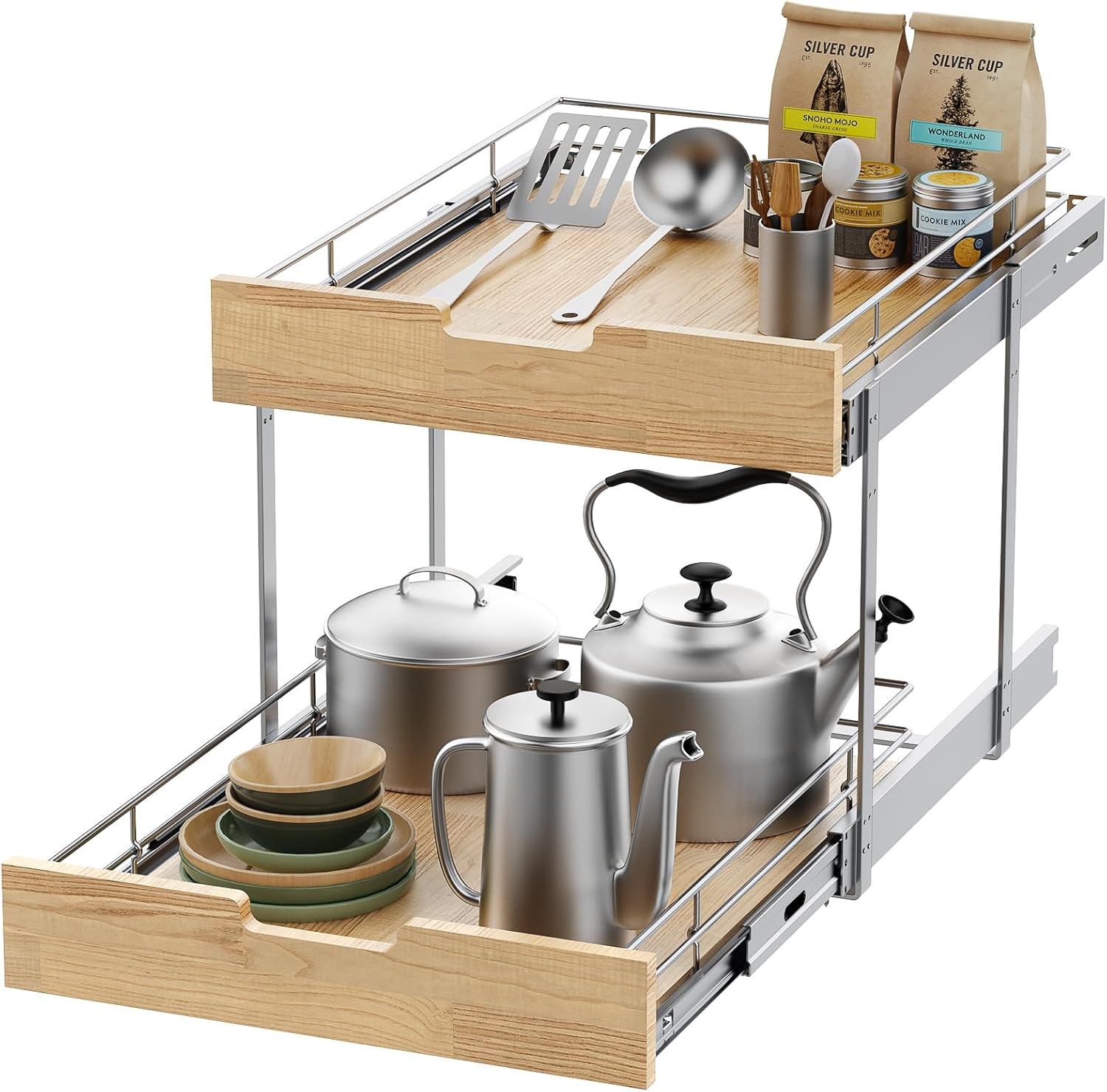 Amazon.com: Sikarou Pull Out Cabinet Organizer,Heavy-Duty Slide Out ... inside Why Heavy Cookware Belongs on Pull-Out Shelves Not Spinning Trays