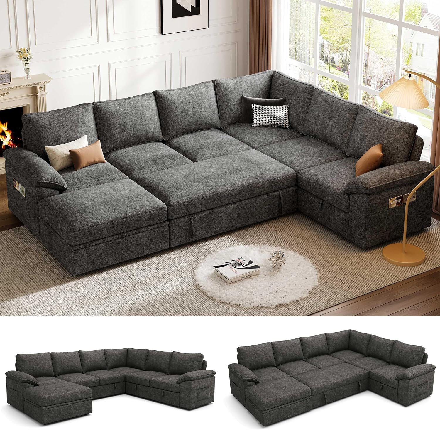 Amazon.com: Suawy 108 Inch Sectional Sleeper Sofa With Pull Out Bed, U ... intended for Why Your Small Apartment Needs a Modular Sectional with a Pull Out Bed