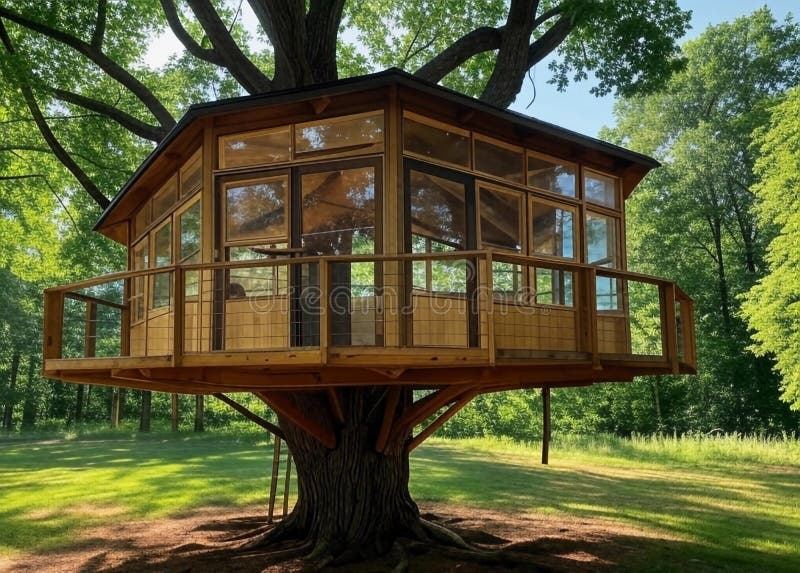Elevated Escape: A Charming Wooden Treehouse Nestled In Nature Stock ... with Tree House Design Adults