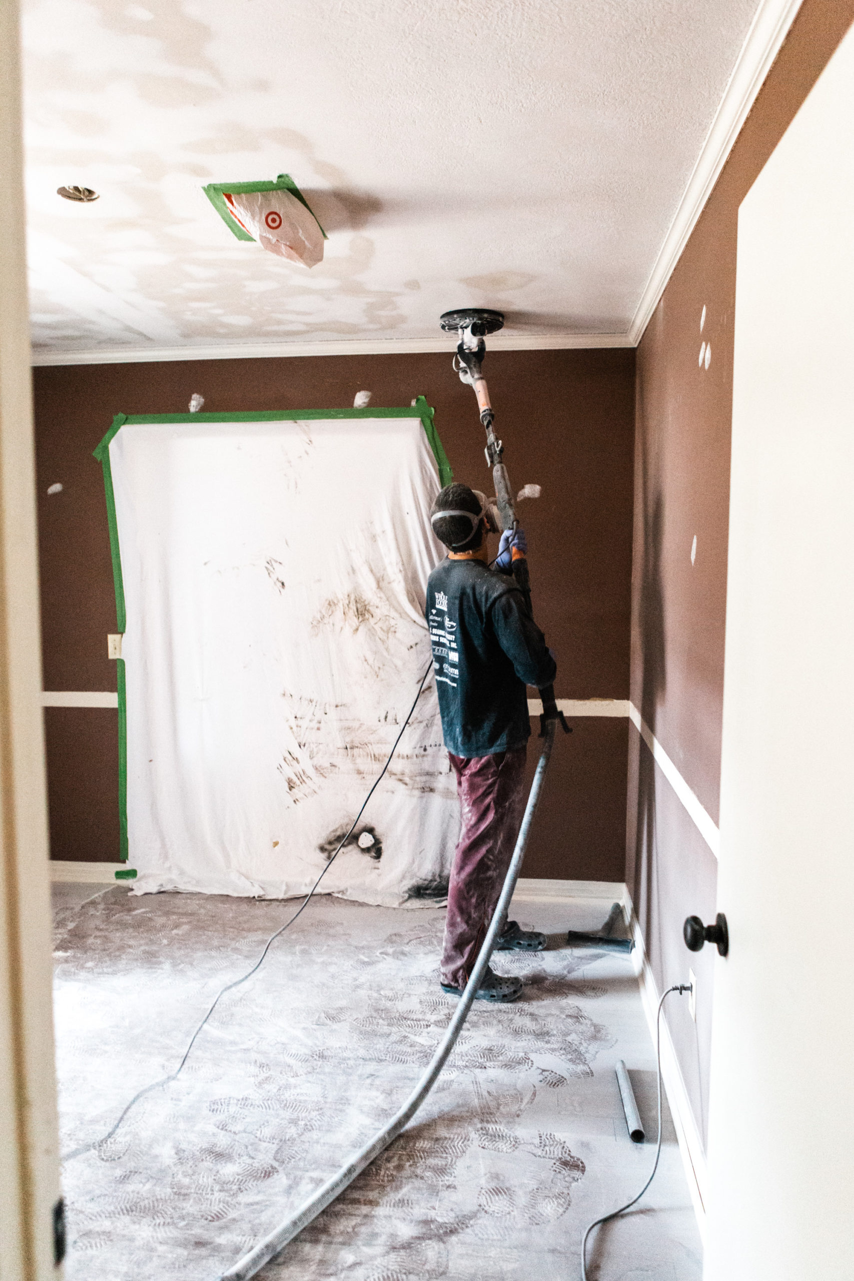 How We Remove Textured (& Heavily Painted) Ceilings In Hours - Jordan Jean pertaining to Remove Popcorn Ceiling