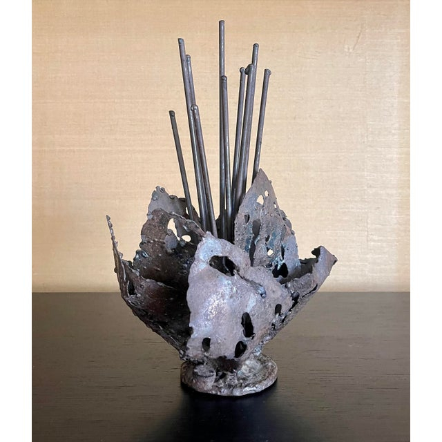 Vintage Brutalist Torch Cut Steel Desk Sculpture | Chairish intended for The lasting legacy of sculpted resin and torch-cut steel in contemporary homes