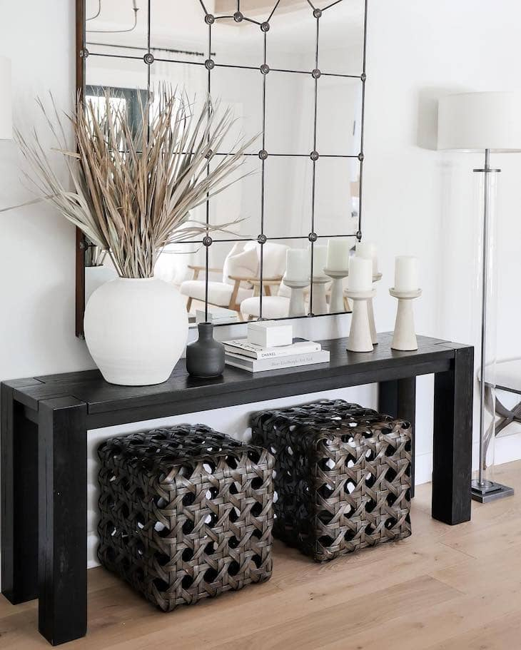14 Stylish And Simple Console Table Decor Ideas - Farmhousehub pertaining to Console Table Decor Ideas