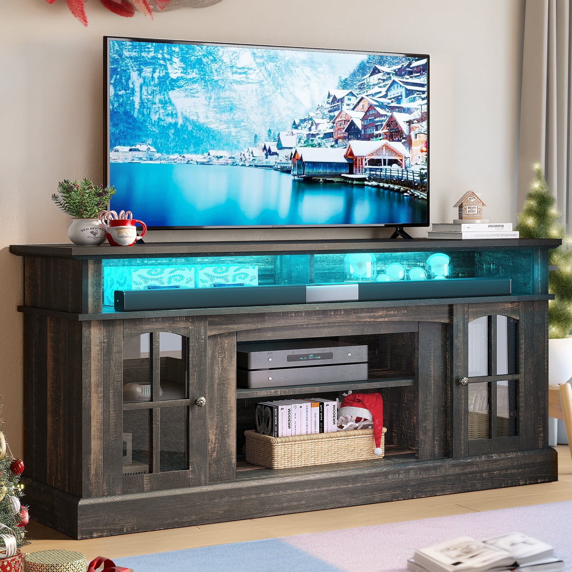 Dextrus Durable Television Stand, Tempered Glass Rustic Oak, 65", 108 ... pertaining to What to look for in durable tv stand materials that last for years