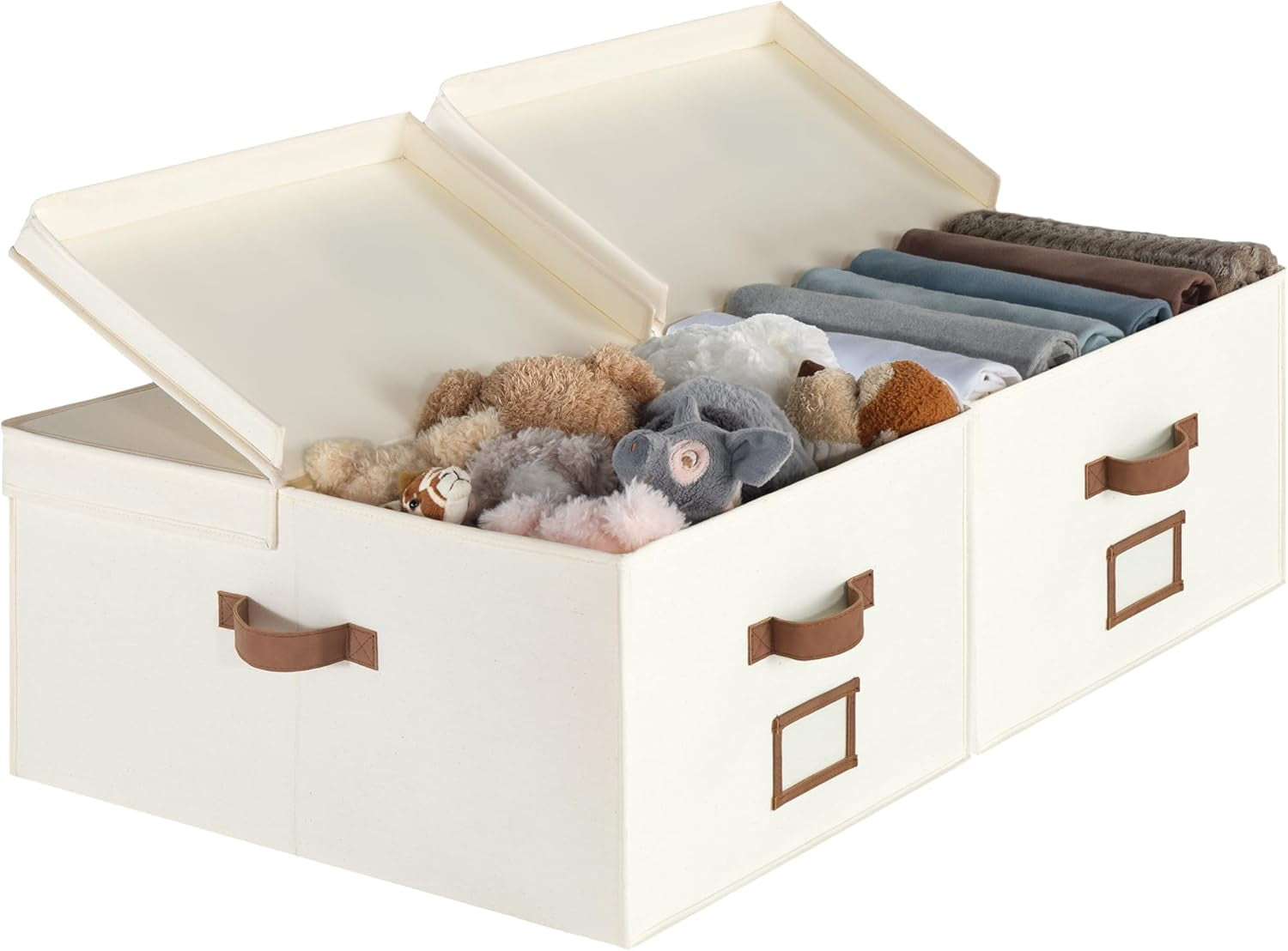 Extra Large Storage Bins With Double-Open Lid, 55L Fabric Baskets With ... for Why Professional Organizers Swear by Open Bins Over Lidded Toy Boxes
