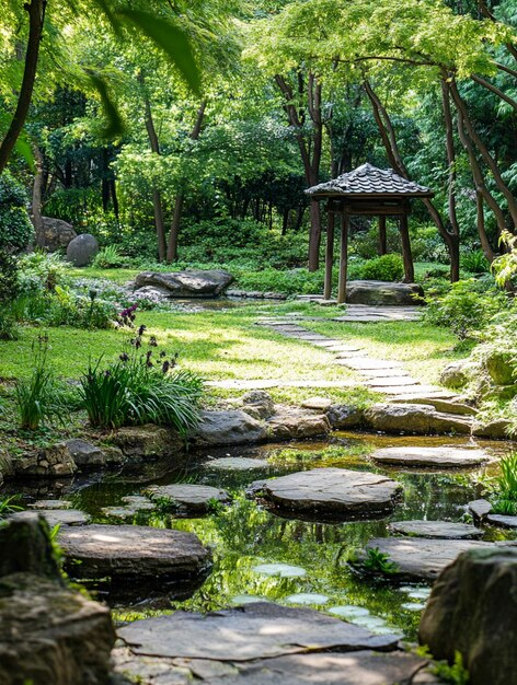 Tranquil Japanese Garden With Stone Pathway And Reflection Pond ... throughout Finding Quiet Reflection Through Authentic Japanese Garden Design Principles