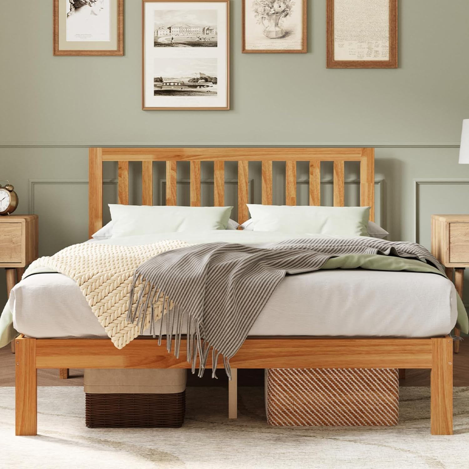 Amazon.com: Novilla Full Size Bed Frame Wood Full Bed Frame With ... throughout Soft Fabric or Solid Timber Which Bed Frame Truly Fits Your Lifestyle